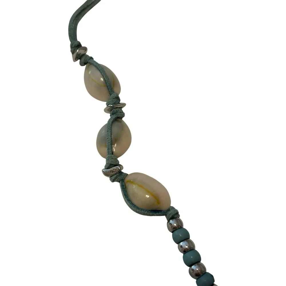 Erica Lyons Shell Necklace Green Corded Tassel Pendent Braided Boho Beach Resort
